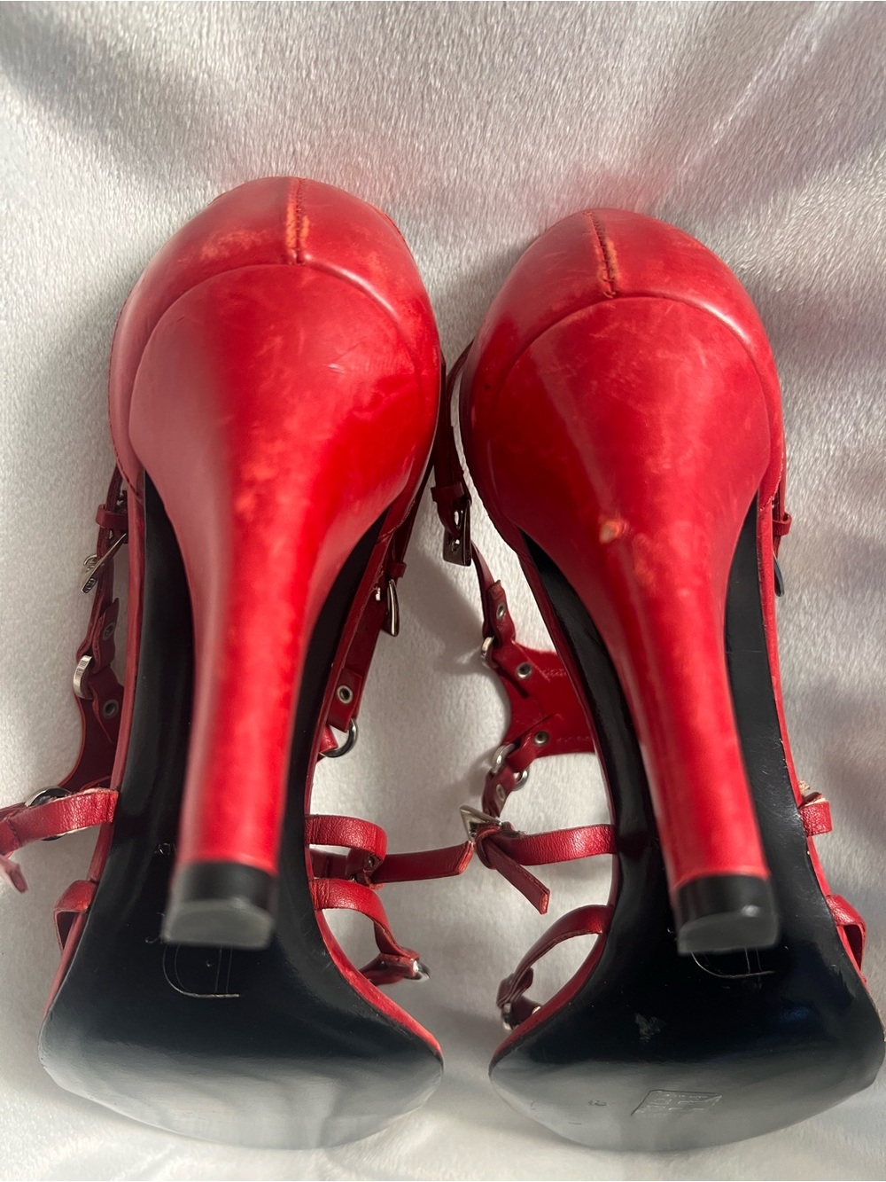 Dior Bondage Red Leather Studded Strappy Heels - Picture 8 of 9